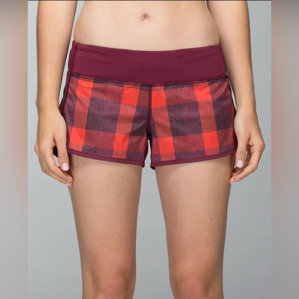 Lululemon Speed Short, Size 4 - Yama Check Flaming Tomato (Red Plaid)